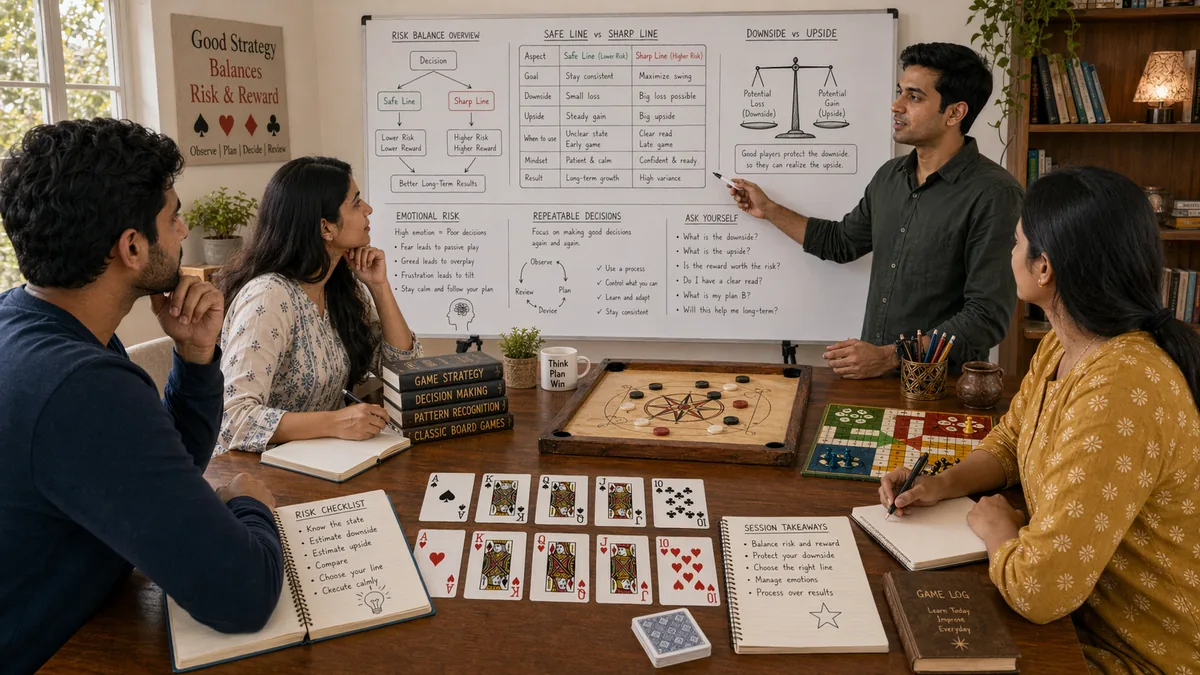 Desi game risk balance educational illustration