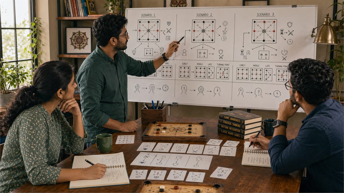 GameInsight India scenarios illustration in a calm educational workspace