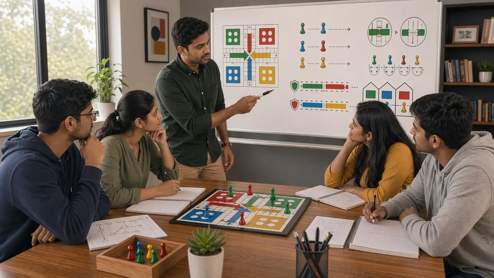 Ludo fundamentals teaching insert showing token spacing, safe-square structure, and early board development